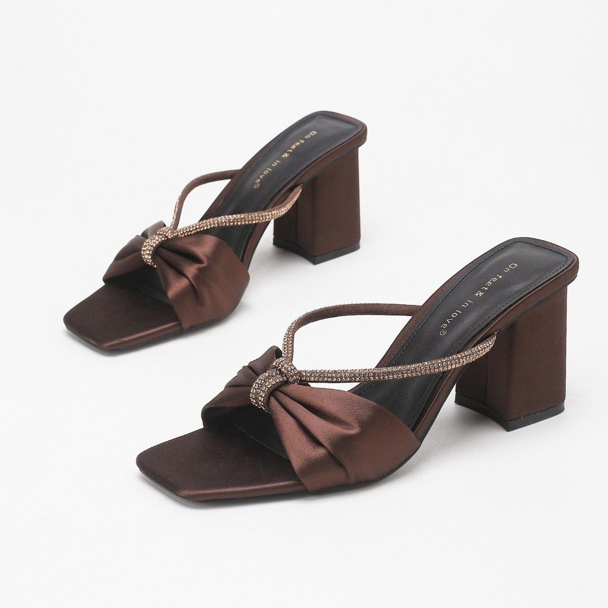 Kefalonia Knotted Satin Block Heel Mules
