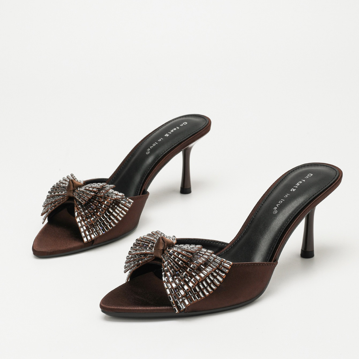 Almograve Rhinestone Bow Satin Mules