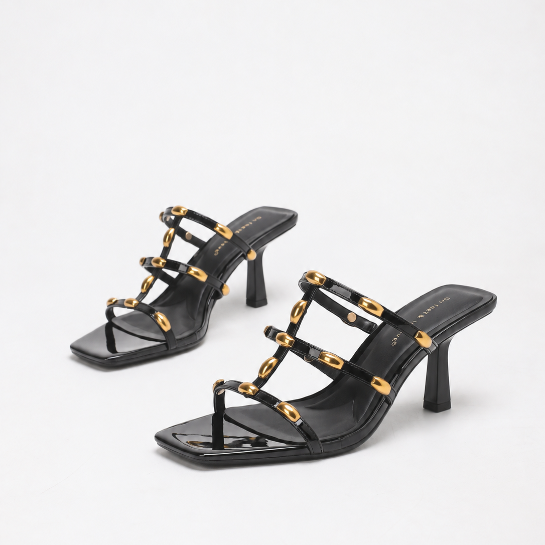 Caceres Studded Cage Square Toe Heeled Sandals