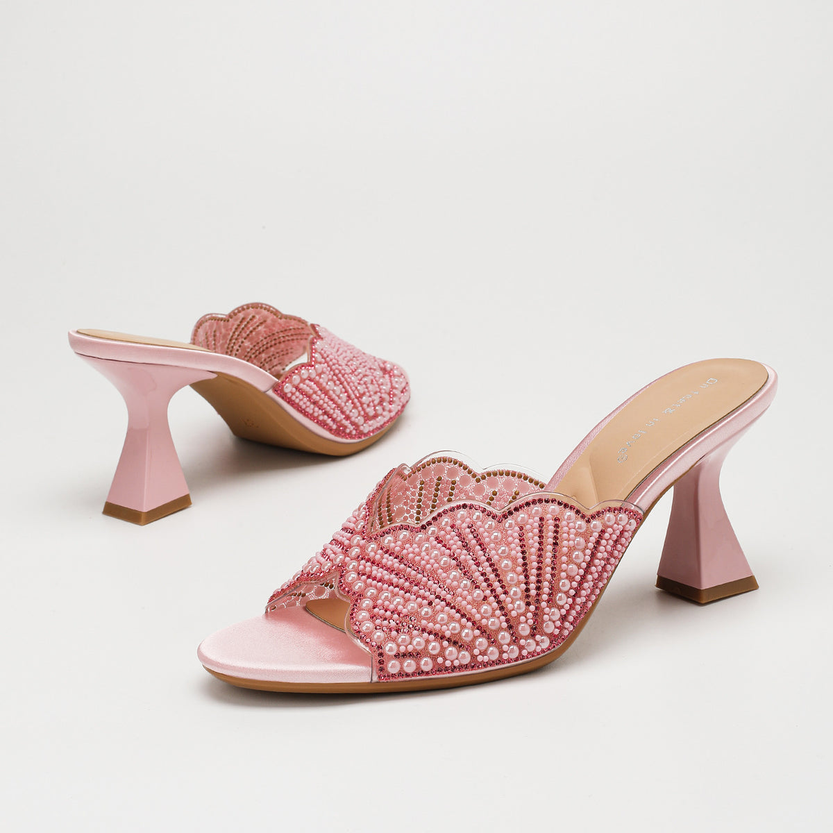 Agate Pearl Fan Open Toe Heeled Mules