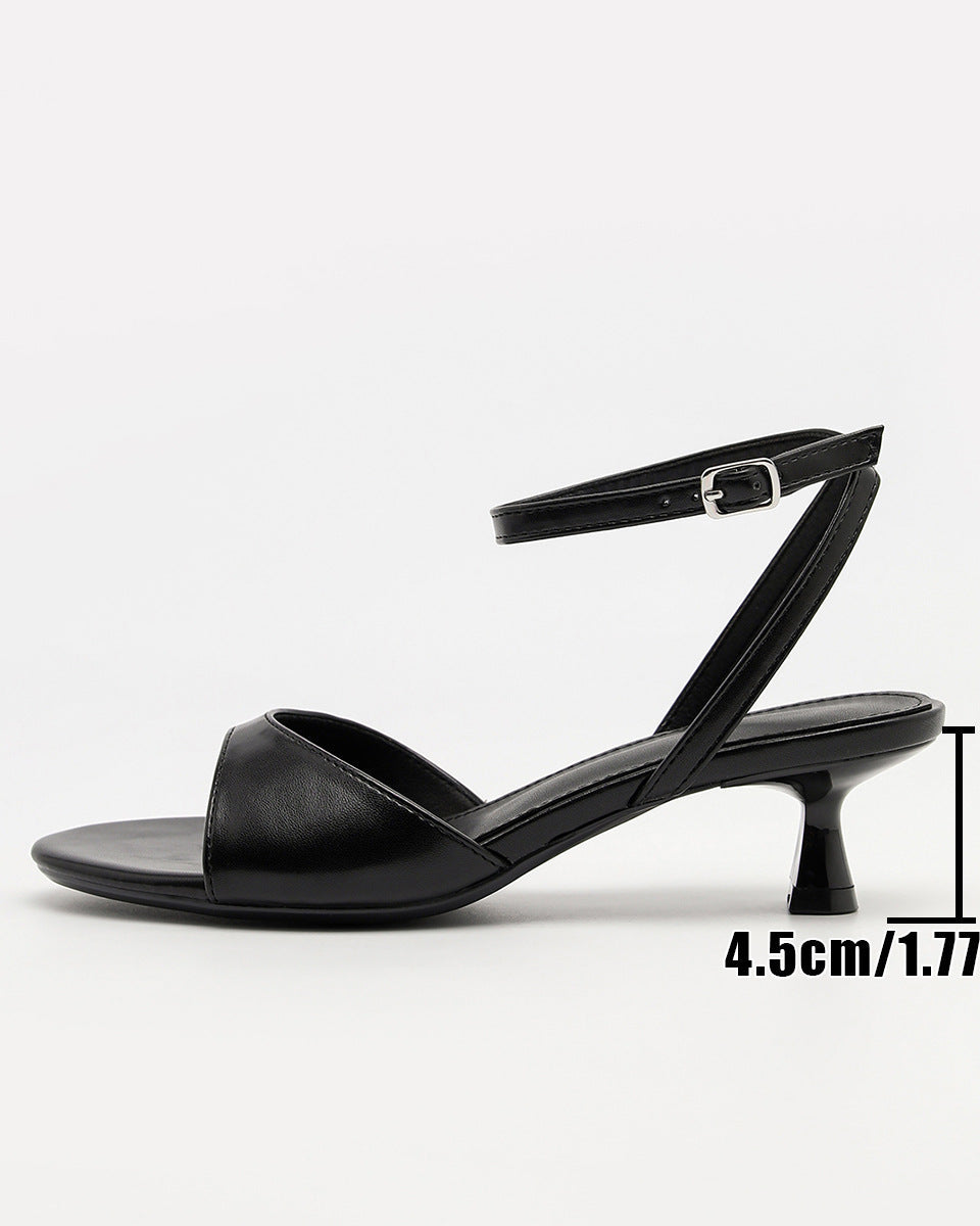 Mescini - Black open toe sandal side profile with the heel measured at 4.5 cm, US women's sizes