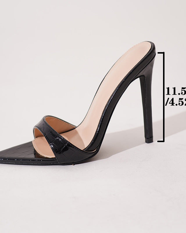 Mescini - Black stiletto mule side profile with the heel measured at 11.5 cm, US women's sizes
