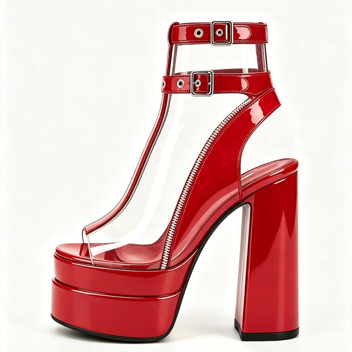 Javea Clear Buckle Platform Block Heel Sandals