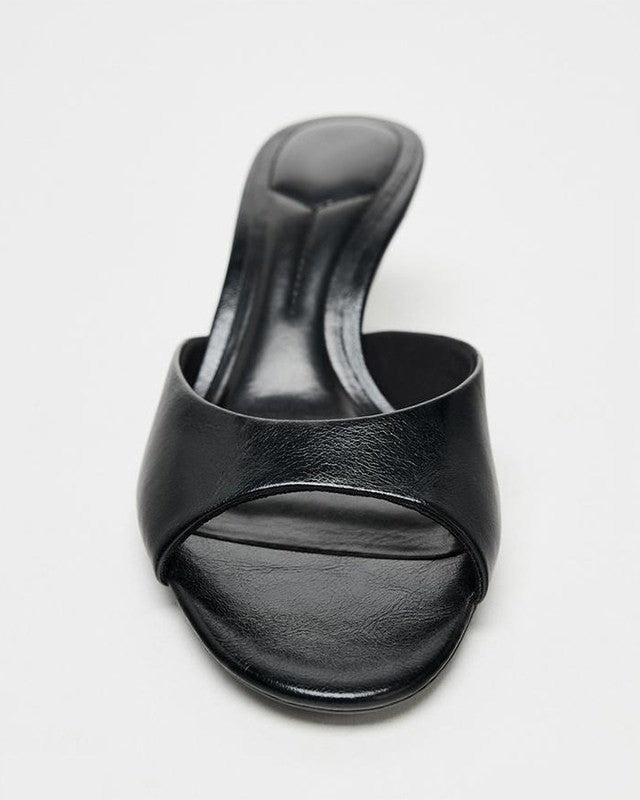 Mescini - Black mule seen from above with the open square toe and insole, US sizes