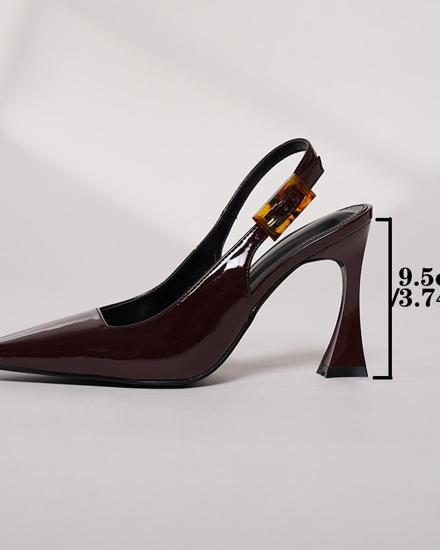 Mescini - Burgundy slingback pump with the heel measured at 9.5 cm, spec side view, US