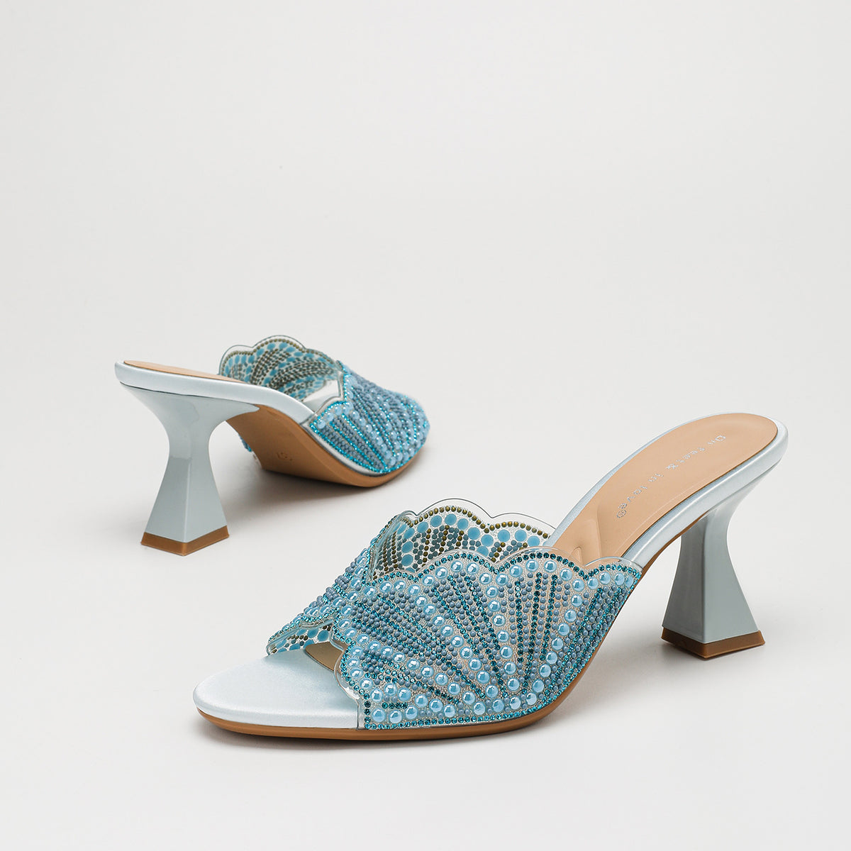 Agate Pearl Fan Open Toe Heeled Mules