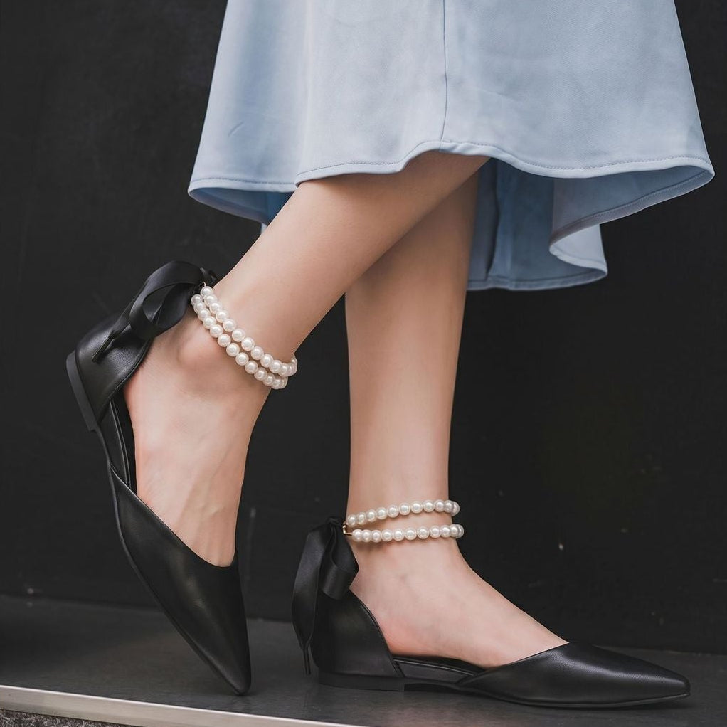 Gaeta Pearl Strap Pointed Toe Ballet Flats