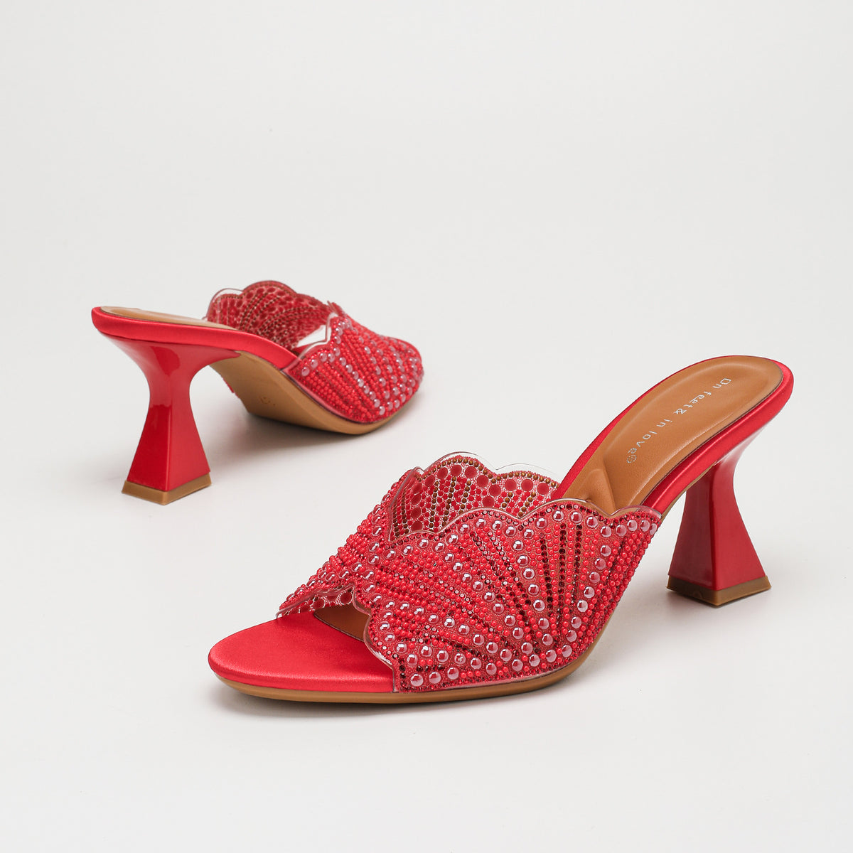Agate Pearl Fan Open Toe Heeled Mules