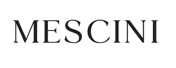Mescini wordmark logo, dark lettering on a black background