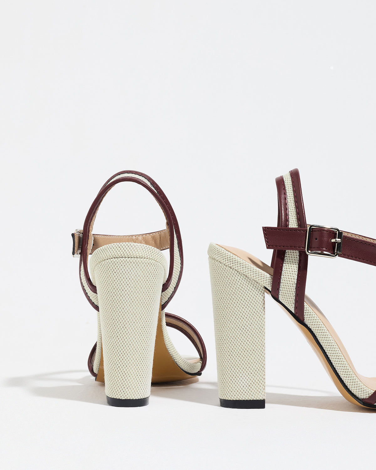 Mescini wine red block heel ankle strap sandals, back view of the pair from above, US women's sizes