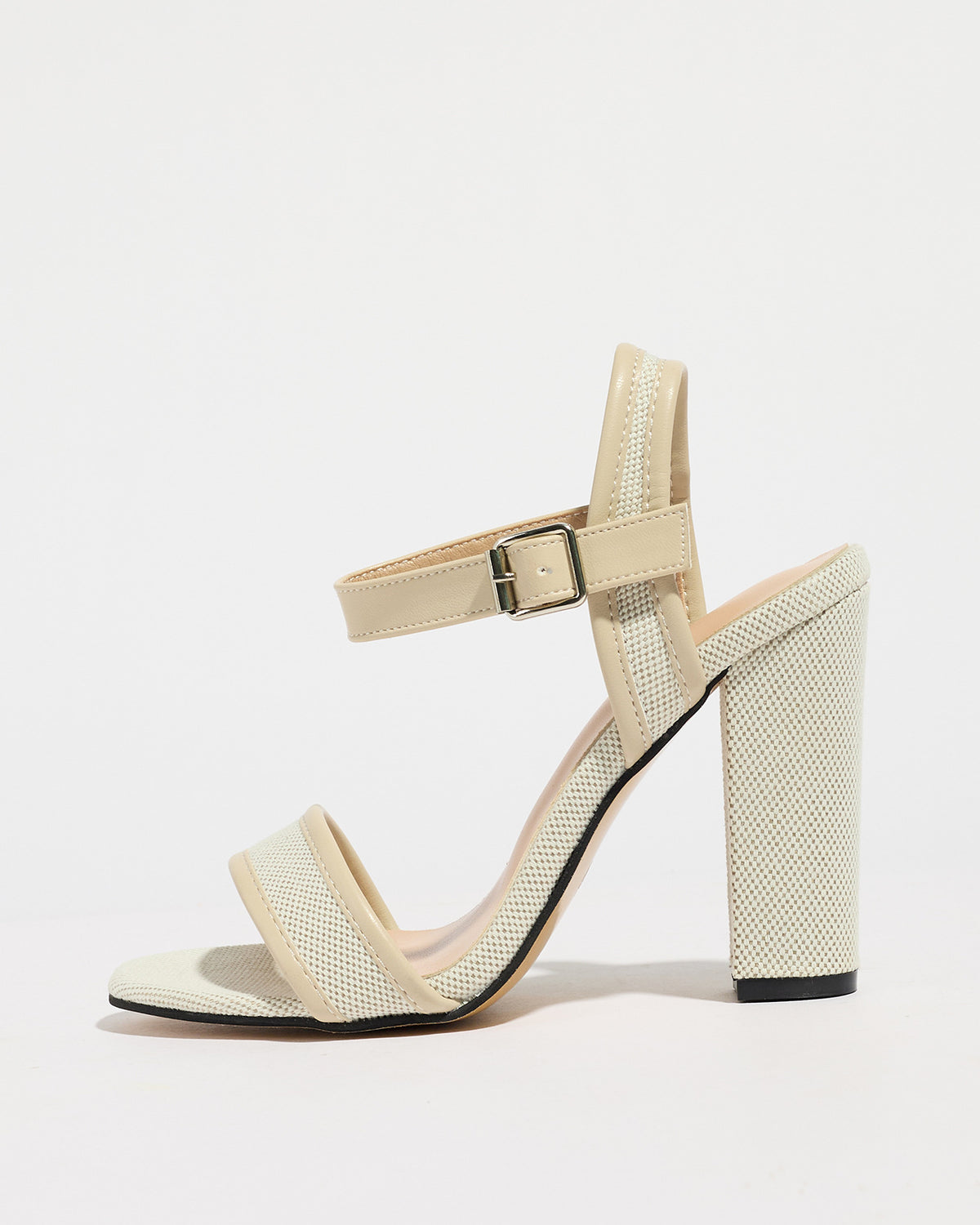Mescini apricot block heel ankle strap sandals, single shoe seen from the side, US women's sizes