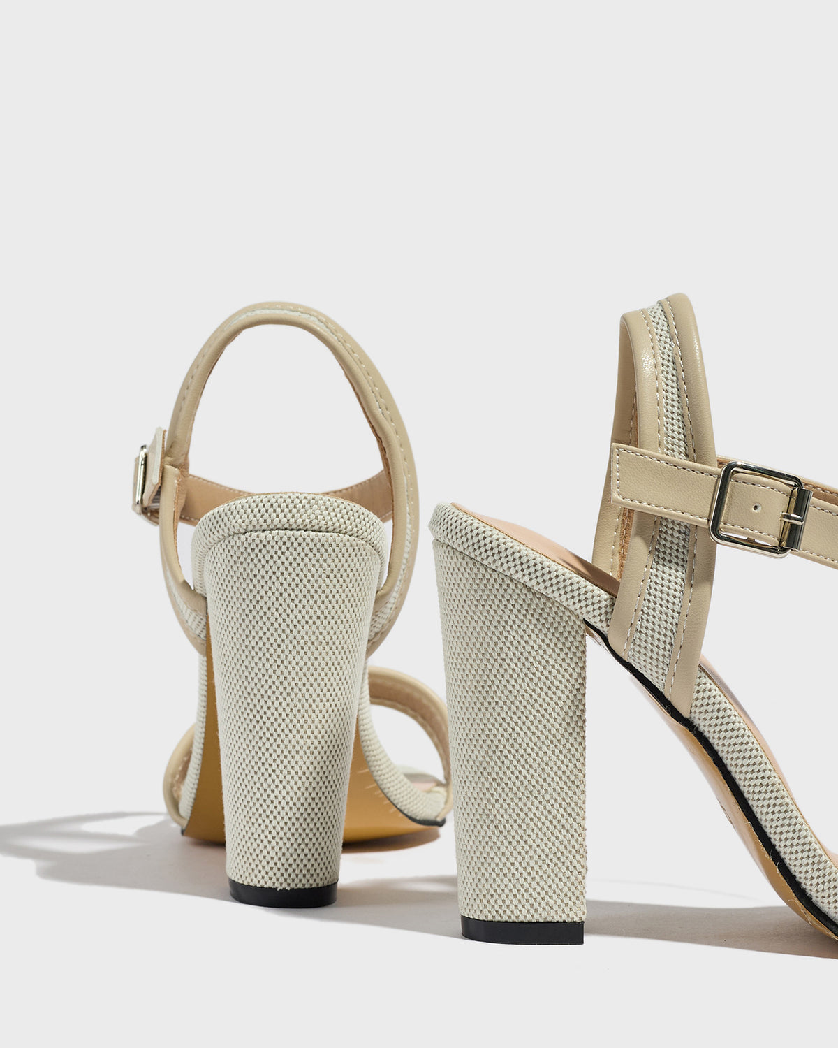 Mescini apricot block heel ankle strap sandals, rear view of the two shoes on white, US women's sizes