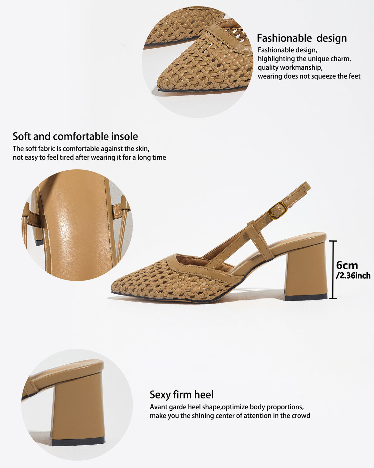 Mescini brown woven pointed toe block heel pumps, supplier design panel, US women's sizes