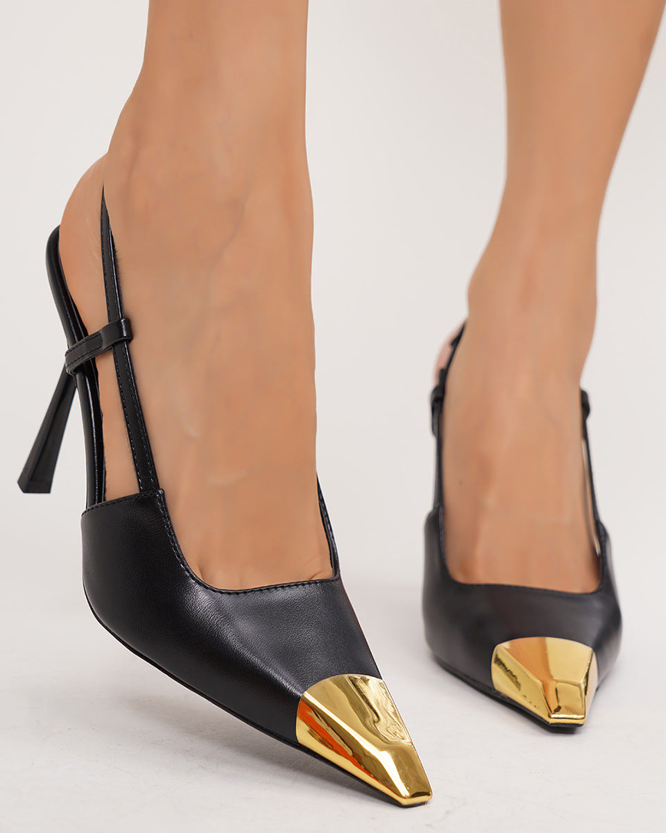Mescini – Black slingback heels adjustable back strap and buckle detail, US women's sizes