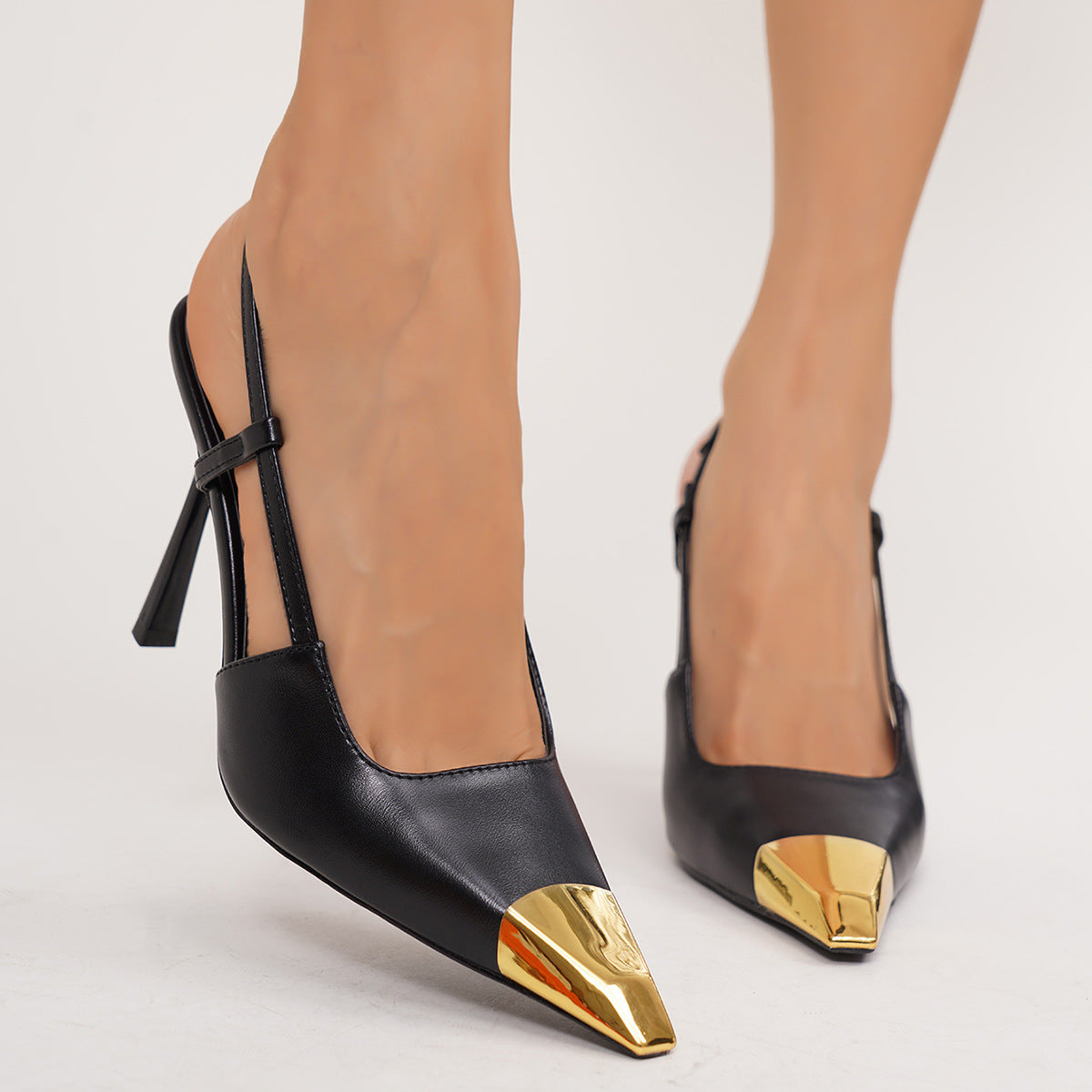 Mescini – Black slingback heels adjustable back strap and buckle detail, US women's sizes