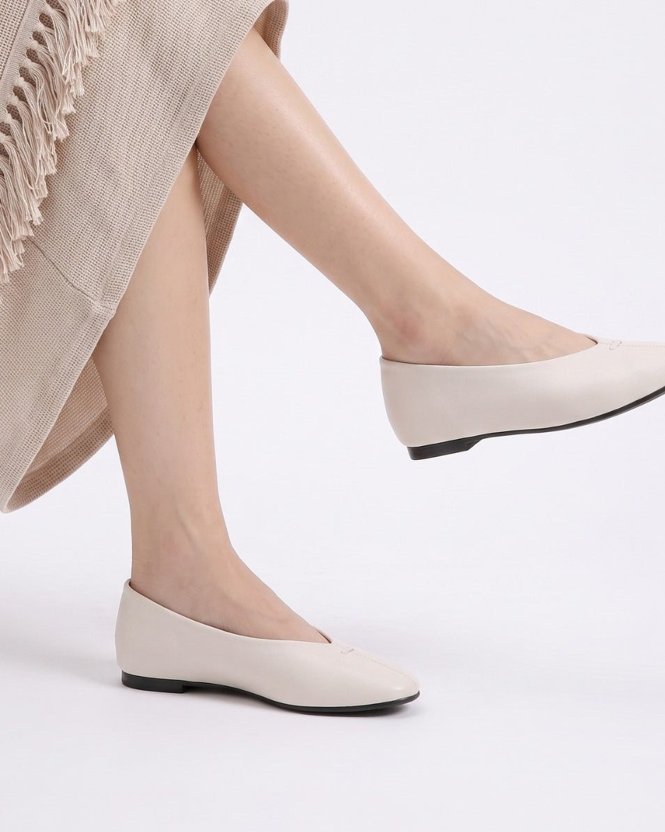 Mescini - off-white ballet flat worn, rounded toe and low collar, US women's sizes