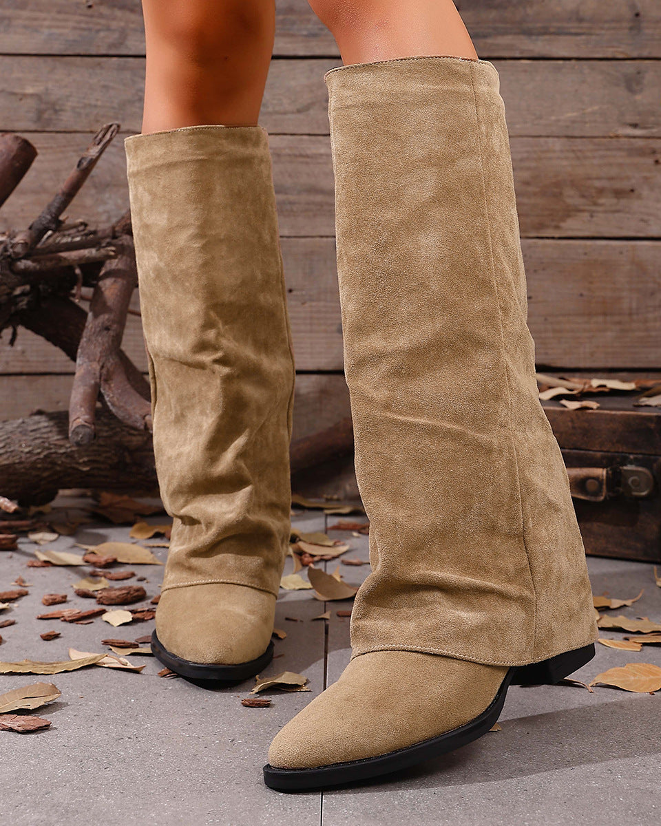 Mescini - khaki wide calf knee high boots standing, cuff turned down, US women's sizes