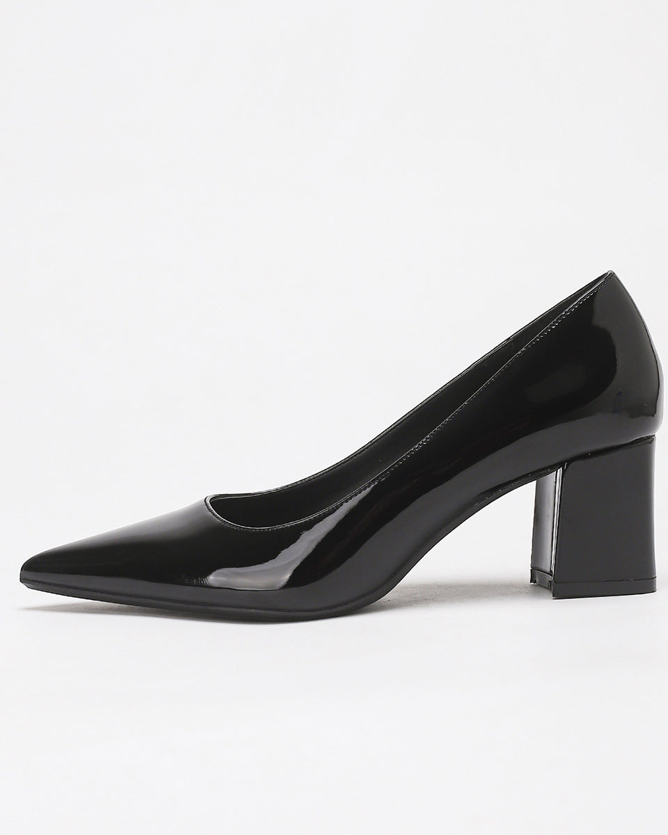 Mescini - black pointed toe block heel pump single shoe side profile, US women's sizes