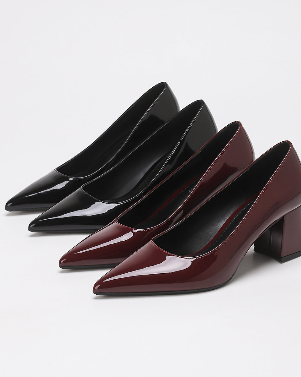 Mescini - black and burgundy pointed toe block heel pumps side by side, US women's sizes