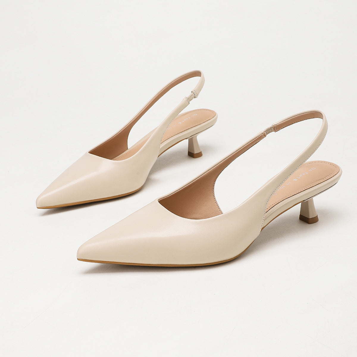 Mescini – apricot slingback kitten heels, angled pair view on white, US women's sizes