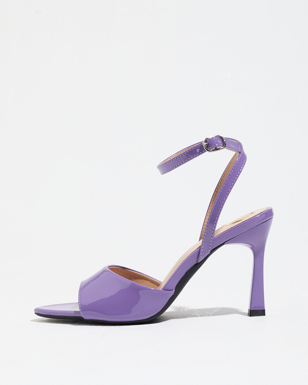 Mescini purple single band ankle strap sandals, side profile of one shoe on white, US women's sizes