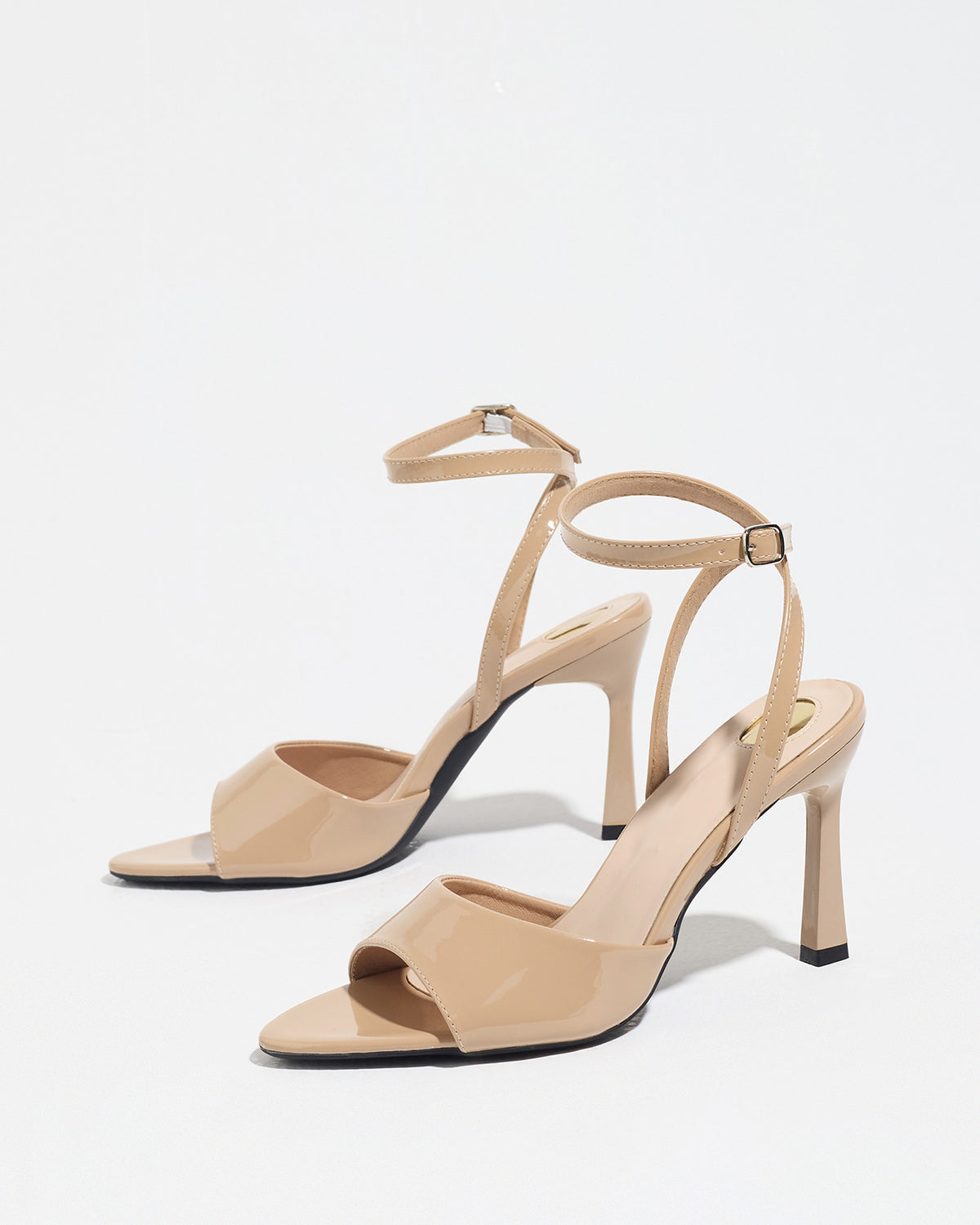Mescini apricot single band ankle strap sandals, side profile of one shoe on white, US women's sizes