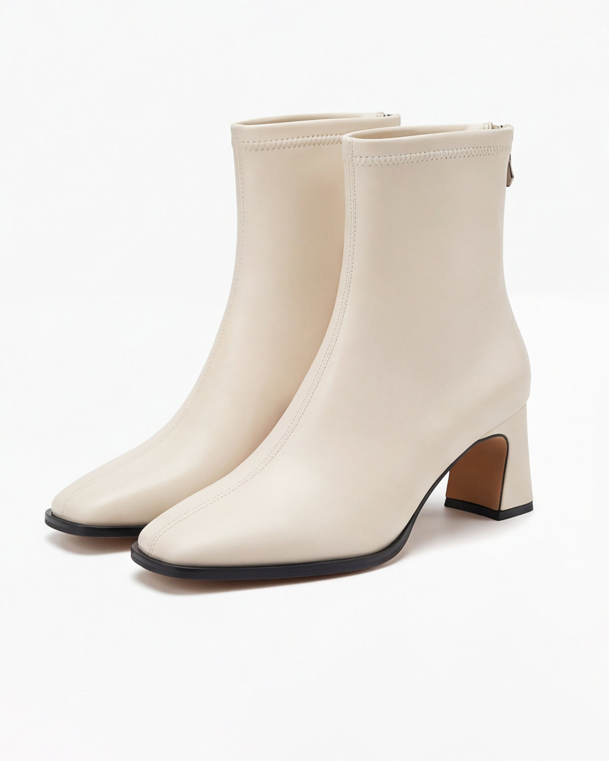 Square toe stretch ankle boots in a neutral tone