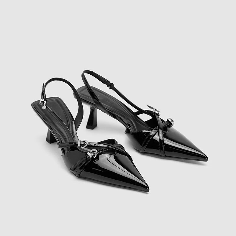 Black patent pointed toe kitten heel, the lower alternative to a stiletto