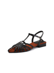 Piraillan Caged T-Strap Low Heel Sandals