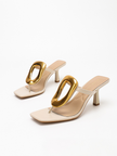 Hendaye Gold Ring Square Toe Thong Mules