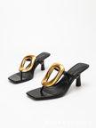Hendaye Gold Ring Square Toe Thong Mules