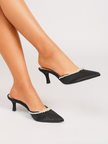 Organza Pearl Trim Satin Pointed Mules
