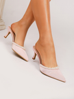 Organza Pearl Trim Satin Pointed Mules
