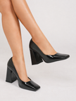 Cogolin Square Toe Patent Block Heel Pumps