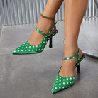Mescini – Green polka dot pointed toe slingbacks worn as a pair, US women's sizes