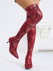 Olvera Snake Print Over-The-Knee Stretch Boots - Red