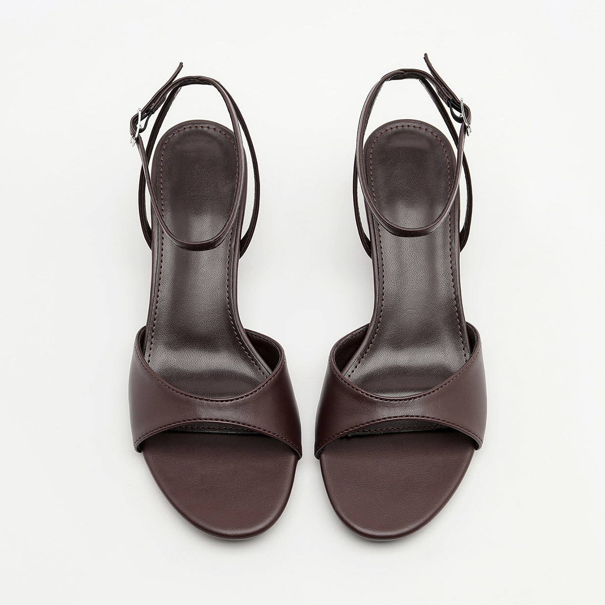 Mescini - Brown open toe sandals pair seen from directly above, the vamp band in view, US sizes