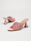 Agate Pearl Fan Open Toe Heeled Mules