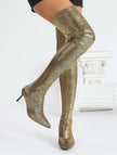 Olvera Snake Print Over-The-Knee Stretch Boots - Gold
