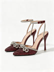 Ascoli Crystal Bow Wine Glitter Pumps