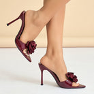 Mescini – burgundy rose stiletto mules on foot, slim heel profile, US women's sizes