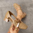 Pienza Woven Square Toe Mary Jane Heels