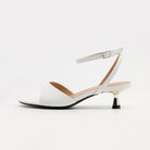 Mescini - White open toe kitten heel sandal, single shoe side profile on white, US women's sizes