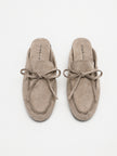 Ischia Bow Front Moccasin Suede Mule Loafers