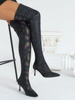Olvera Snake Print Over-The-Knee Stretch Boots - Black