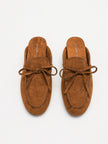 Ischia Bow Front Moccasin Suede Mule Loafers