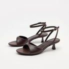 Mescini - Brown ankle strap kitten heel sandals pair at a three quarter angle, US women's sizes