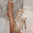 Eymet Crystal Flower Spiral Wrap Sandals