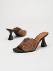 Agate Pearl Fan Open Toe Heeled Mules
