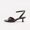 Mescini - Brown open toe sandal single shoe side profile showing the spool heel, US women's sizes